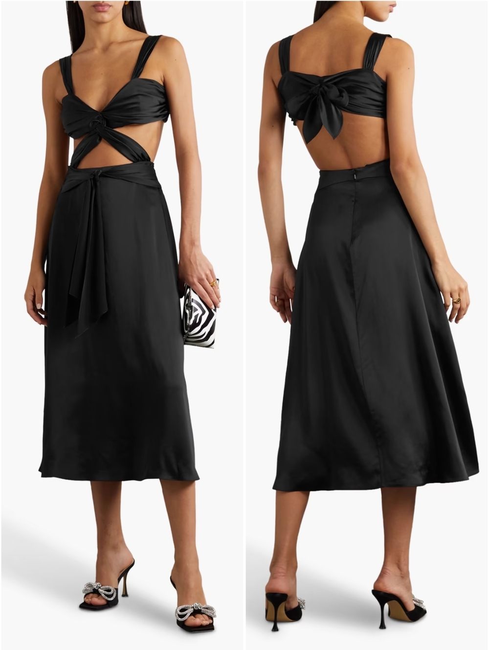 Halpern Cutout Twisted Satin Midi Dress Black 10 NWT New